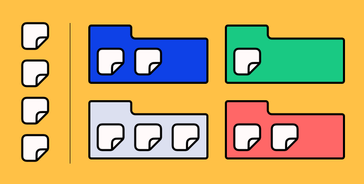 Diagram illustrating the organization of information in information architecture, with various colored blocks representing categories and documents.