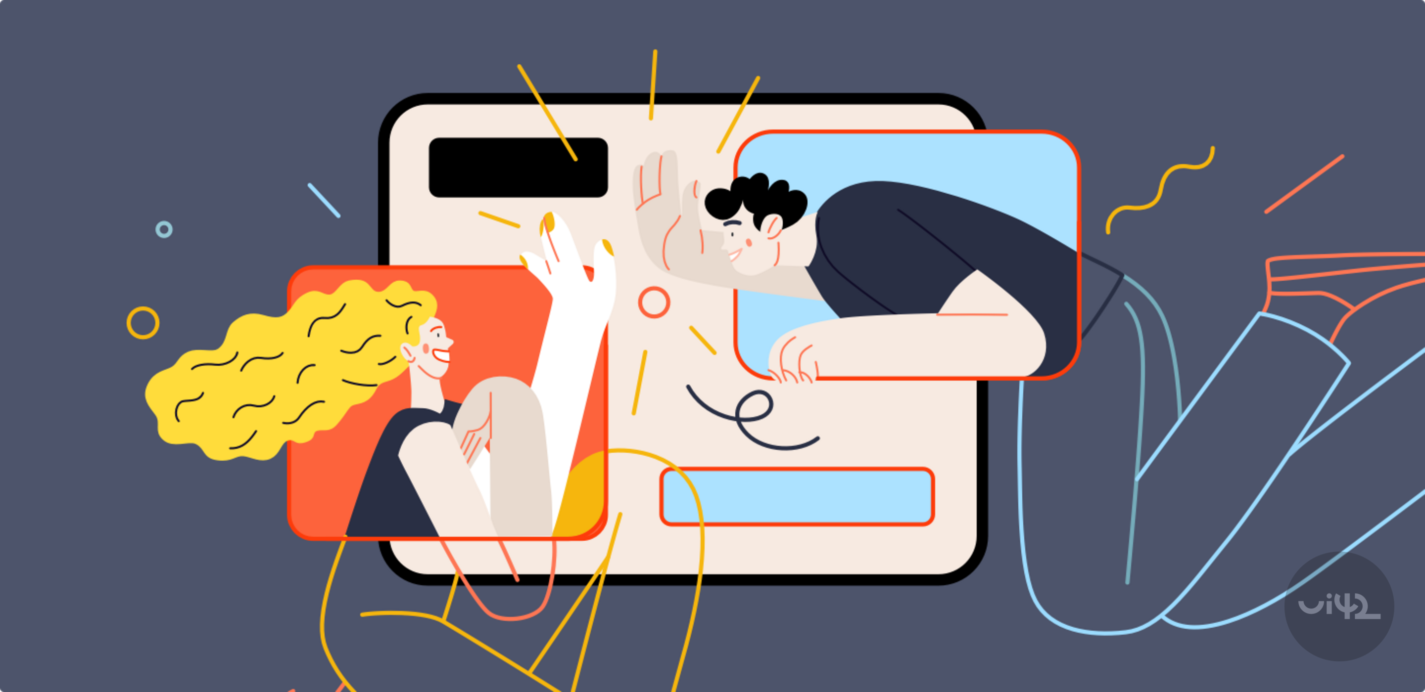 Illustration of two people communicating via chatbot to increase sales in an online store.