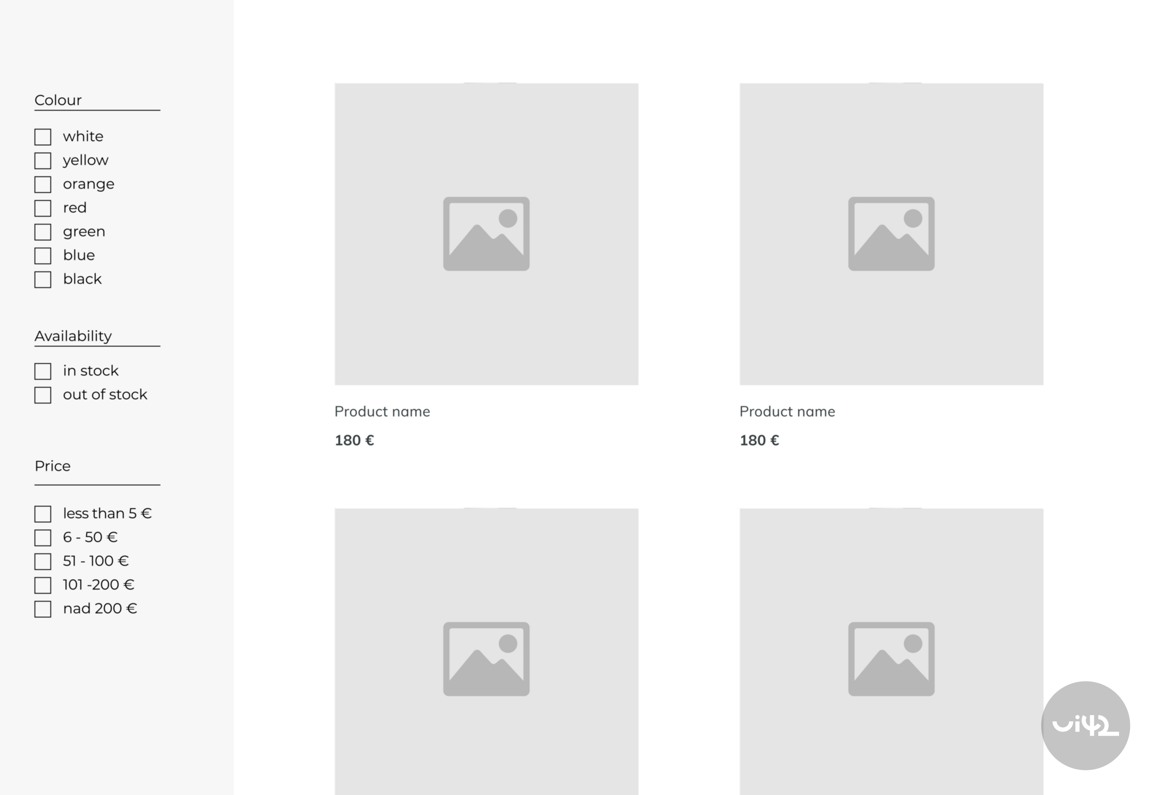 Design of a user interface for faceted search with filters by color, availability, and price