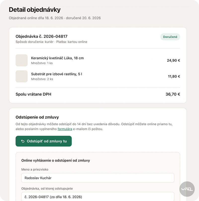 pre-filled data in contract withdrawal on e-shop