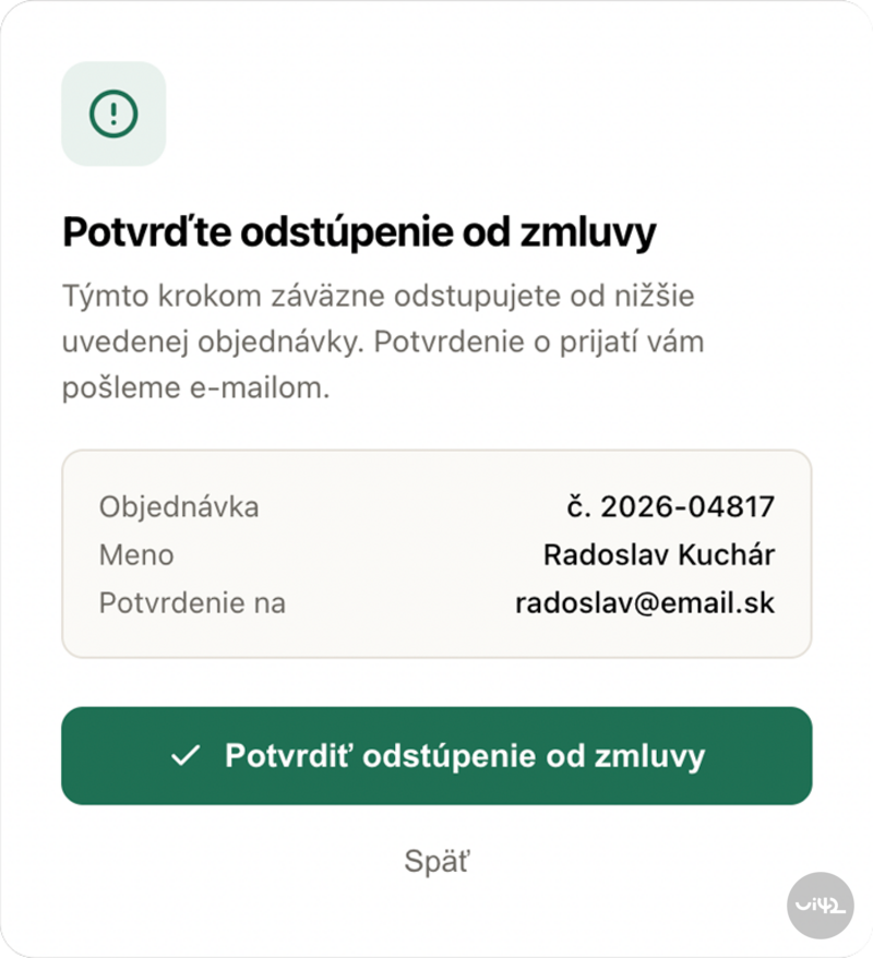confirmation before sending contract withdrawal on e-shop
