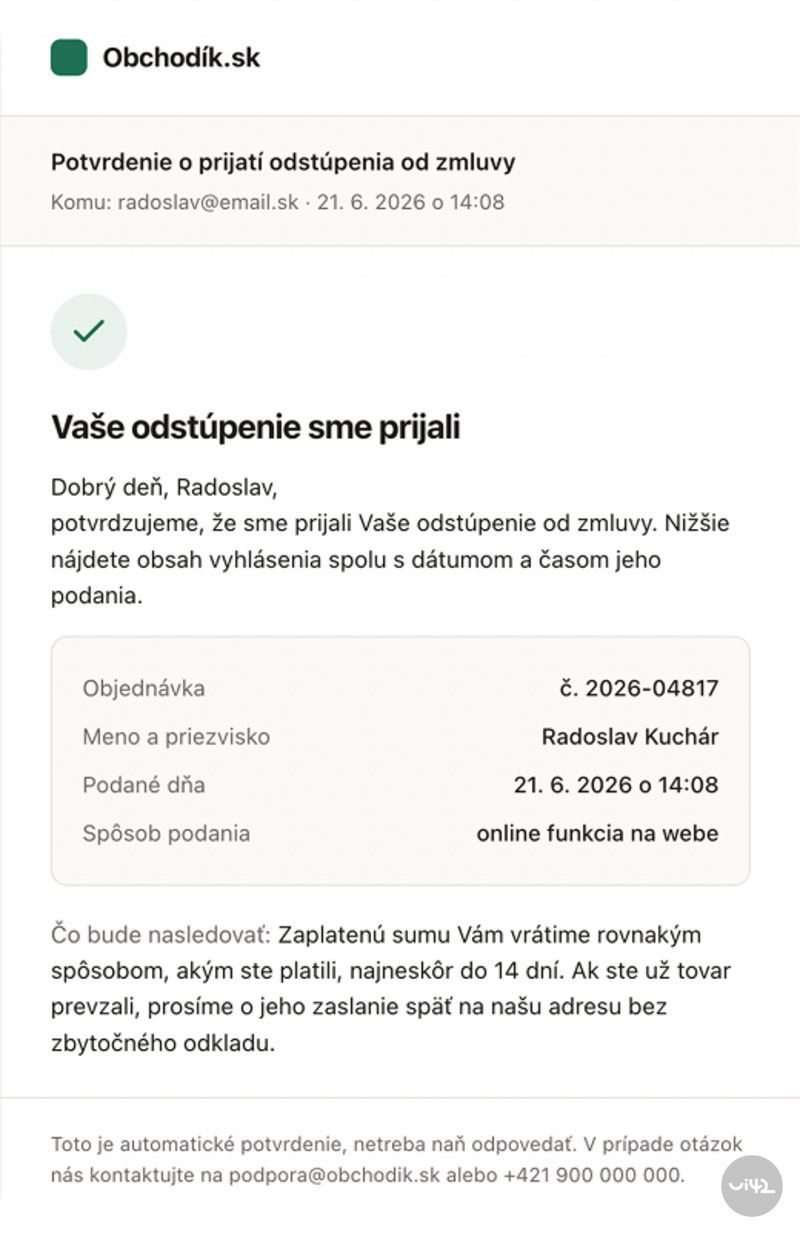 email after contract withdrawal on e-shop