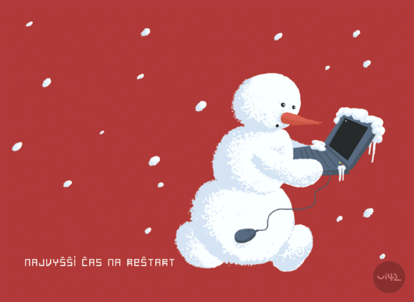 Snowman with a notebook in the snow with the inscription 'Time for a restart'.
