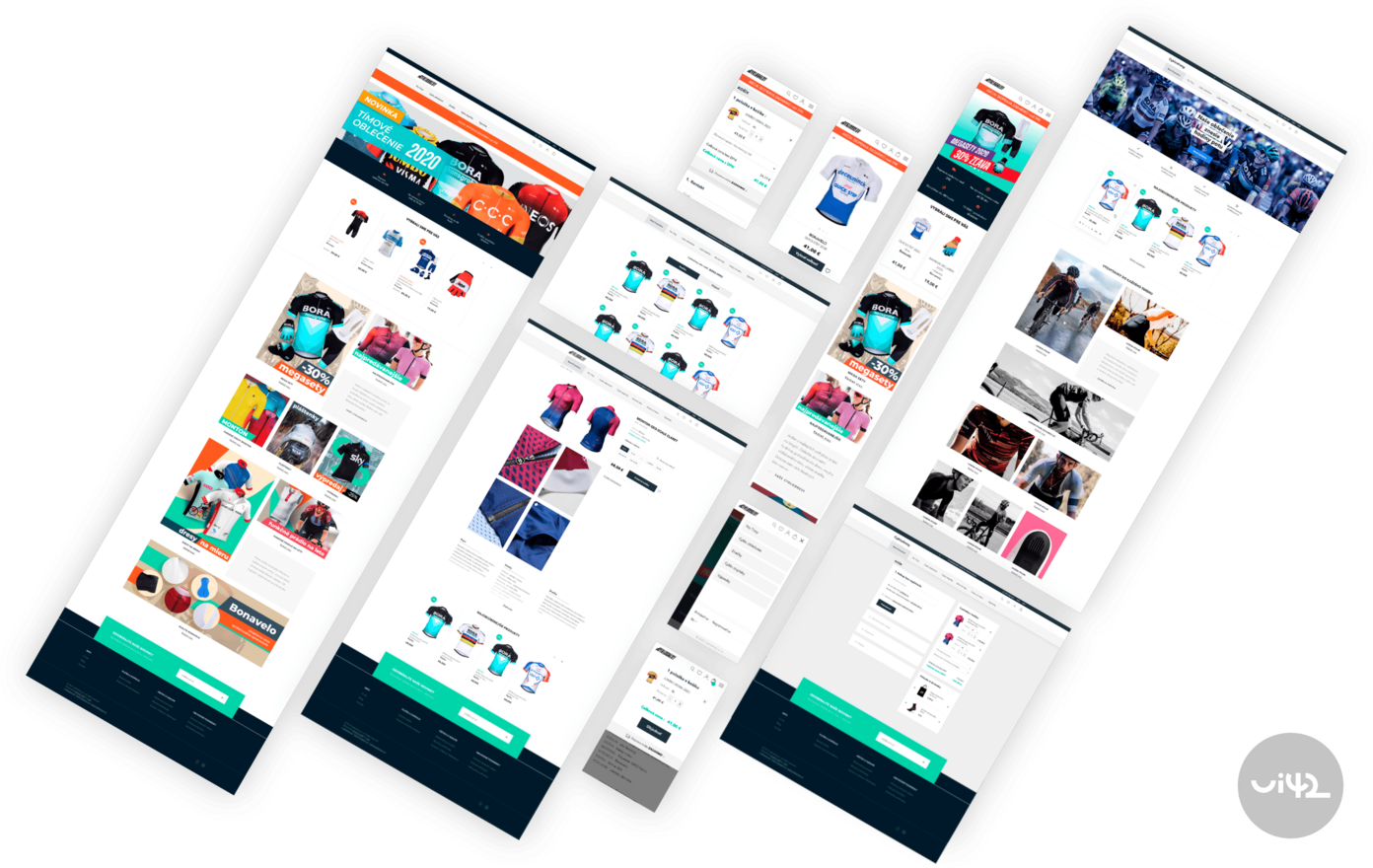 Various website designs for an online cycling clothing store