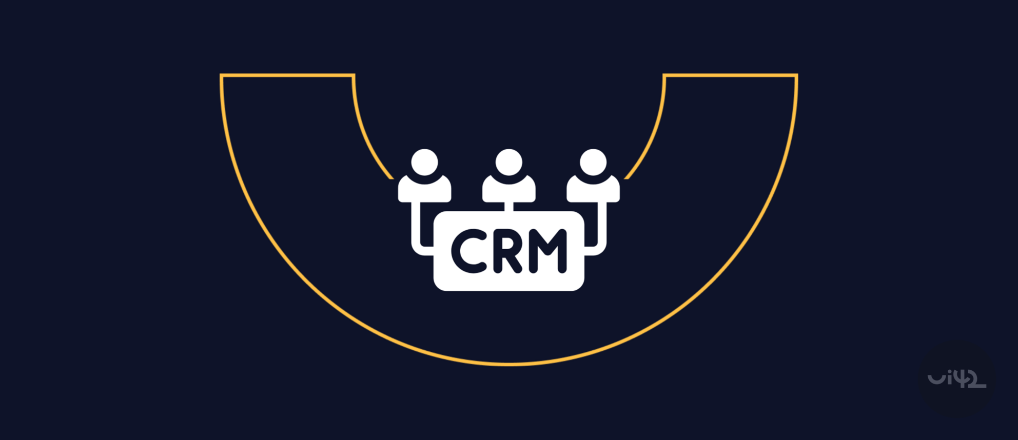 Icon of CRM with three figures on a dark background