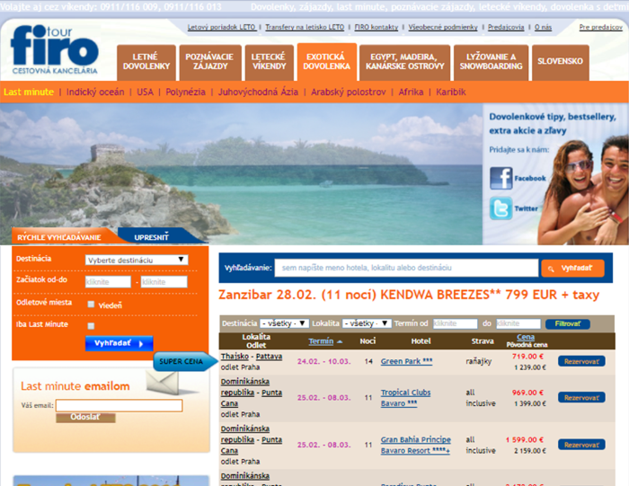 FIRO-tour travel agency website offering holidays and last-minute trips